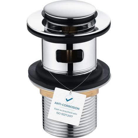 Tappo di scarico per lavabo, con chiusura a scatto e troppopieno  Ottone massiccio, universale 1 1/4", resistente alla ruggine (testato in nebbia salina), a pressione, per bagno (1/5)