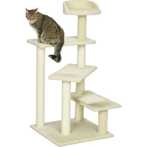Árbol rascador de 100 cm con postes de sisal, plataforma grande, multinivel, beige (1/5)