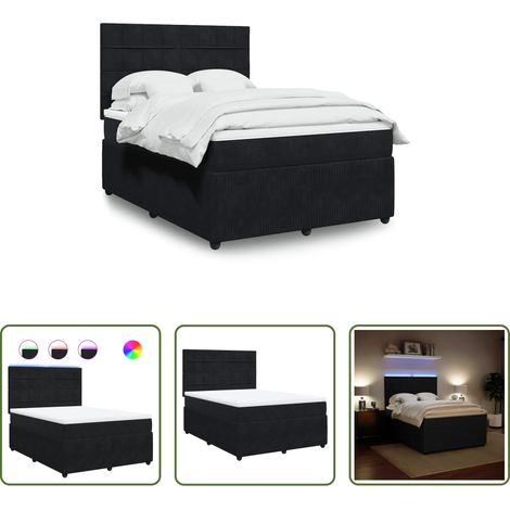 Matelas à ressorts ensachés - Sommier à lattes de lit avec matelas Noir 140x200 cm Velours (1/5)
