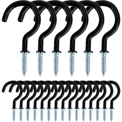 Crochets à Visser Métal Plafond Vis Crochet en pour Usage D'intérieur et de Plein Air pour Accrocher Tasses, Pots, Lumières, Cordes, 20 Pièces (Noir)
