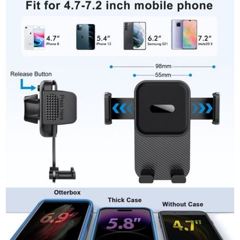 Support Téléphone Voiture - Rotatif 360° - Pour Grille D'aération - Noir - 1 Pièce (1/4)