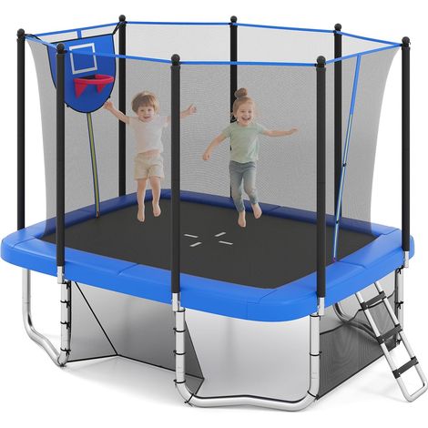 COSTWAY Trampolino da Esterno per Bambini e Adulti 317 x 255 cm,Canestro da Basket,Porta da Calcio (1/5)