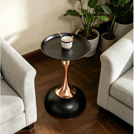 Tavolino rotondo 38x38x56 cm nero e oro in acciaio al carbonio salvaspazio multifunzione (1/5)
