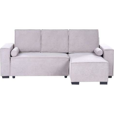 Eckschlafsofa 3-Sitzer EDANE Stoff Grau mit Stauraum linksseitig