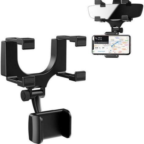 1 Support Téléphone Universel Rétroviseur Voiture Rotatif 360 Degrés Utilisation Une Main Noir (1/2)