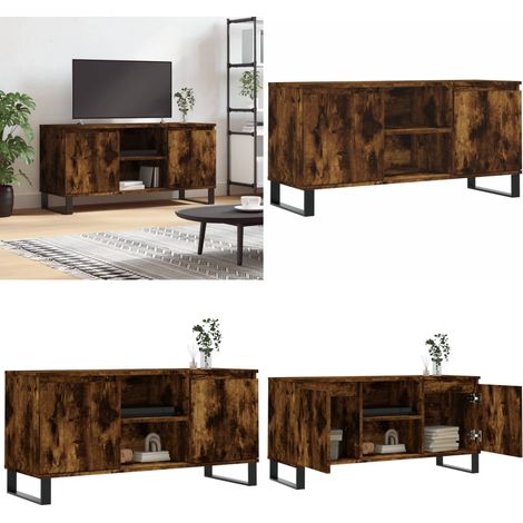 Meuble TV chêne fumé 104x35x50 cm bois d'ingénierie - Rangement salon - Bois d'ingénierie