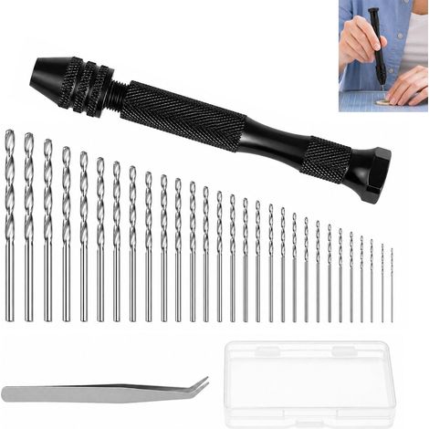 Mini Perceuse à Main Précision, Mini Perceuse Modelisme Manuelle avec 48 Forets Hélicoïdaux 0,5-3 mm et Pince à Épiler, Outils Rotatifs Précision pour Modélisme, Bricolage, Bois, Métal, Bijoux, DIY (1/5)