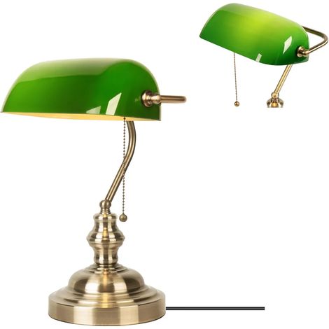 Lampe de Banquier Verte lampe de bureau Chevet Rétro Lecture E27 Lampe de Table Interrupteur à Tirette en jardin terrasse extérieur (1/5)
