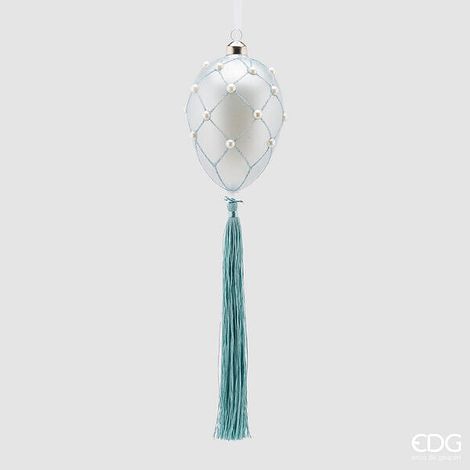 EDG Enzo De Gasperi Decoro Uovo Vetro con Perle H 11 Cm D 8 Cm Azure