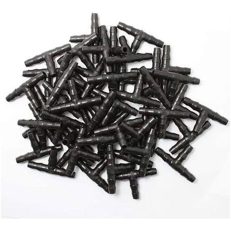 100 pièces Connecteurs Tee Joint d\'irrigation Goutte, Tee Joint pour Irrigation Goutte a Goutte, raccord Universel en T de 1/4" pour Tuyau d\'arrosage de Jardin H639 (1/5)