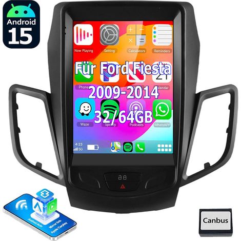 Autoradio Android 15 32/64Go pour Ford Fiesta (2009-2014) - Apple CarPlay, DAB+ en Option, GPS, Wi-Fi, Commande au Volant - 2+32G