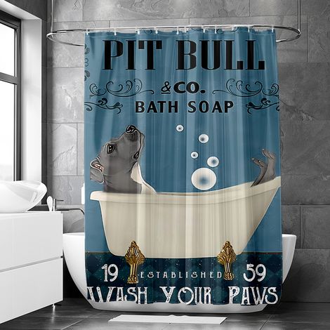Rideau de douche motif chat et chien aquarelle rétro, rideau salle de bain imperméable, 90x180 cm (1/5)