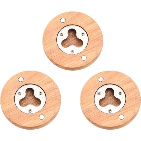 Set of 3 Wooden and Stainless Steel Bottle Openers for Home, Bar (Khaki) (1/5)