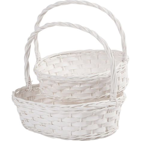 Cesti ovali in vimini bianco con manico, set da 2, 45x39H40 cm