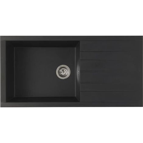 Evier à encastrer 1 bac en SMC noir pailleté – Dimensions 100 x 50 cm – Vidage manuel avec bonde à panier – Stradour
