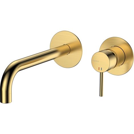 Robinet mitigeur encastré pour lavabo - Or brossé - Laiton - Douchette en céramique 35 mm - Construction robuste