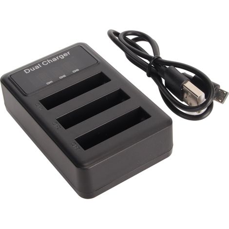 Chargeur de batterie USB triple avec indicateur de charge pour appareils photo DSC H50, H10, H20, W210, W220 et WX1 (NP BG1, 5 V). (1/5)