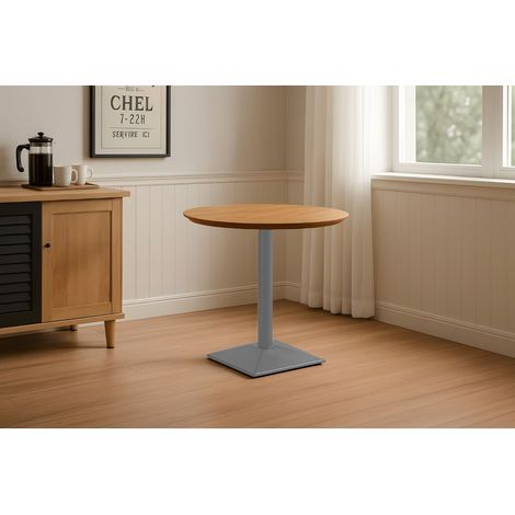 Bistrotisch Schweizer Kante massiv Akazie naturfarben 80 cm Säulengestell-eckig silber BRASILIA