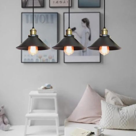 Industriel Suspension Luminaire Rétro Lustre Plafonnier Vintage Noir pour Restaurant Salon Chambre Cuisine Bar Couloir (1/4)