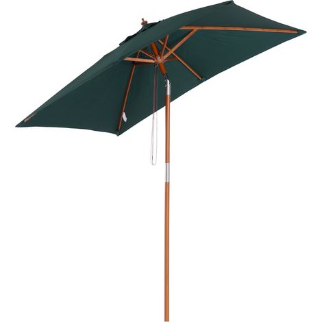 Parasol de jardin extérieur Parasol rectangulaire inclinable bois polyester haute densité 2L x 1,5l x 2,3H m vert foncé