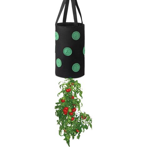 Sac de Plantation pour Fraise,  Sacs de Culture à Fraises Suspendu Jardin avec 13Trous, Sac Semis Fraises Jardinage, Sacs de Plantation de Jardin pour Fraises/Herbes/Fleurs (35x20cm),2 pièces,noir (1/5)