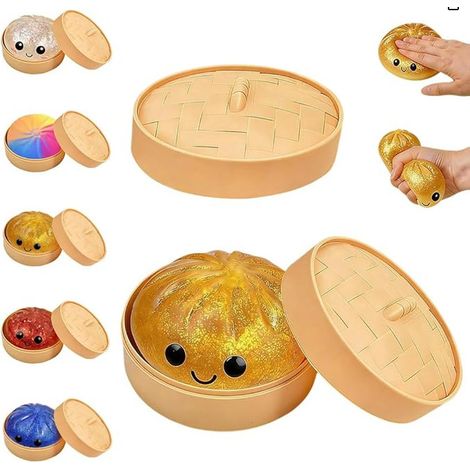 Dumpling Squishy – Jouet géant et moelleux en forme de dumpling, Dumpling mystère, Pâte anti-stress douce pour adultes (Or brillant)
