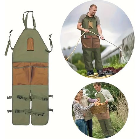 Tablier de jardin à poches multiples, tablier à outils, tissu Oxford, jambes fendues, convient pour les barbecues, les cafés, les cuisines, la peinture, le travail du bois, le jardinage, imperméable,  (1/4)