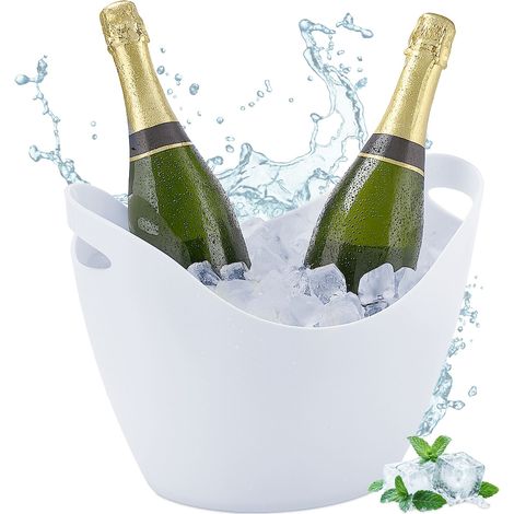 Relaxdays Secchiello per Ghiaccio, Ice Bucket 8L, Porta Bottiglie Champagne e Spumante, 25,5x35x25,5cm, Plastica, Bianco