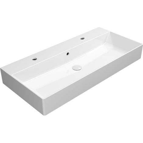 Lavabo double KUBE X en céramique 100x47cm, blanc ExtraGlaze (1/4)