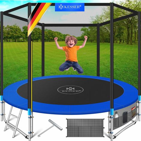KESSER® Trampolin TÜV Rheinland GS Komplettset mit Sicherheitsnetz Leiter Randabdeckung & Zubehör Kindertrampolin Gartentrampolin Blau / 244 cm
