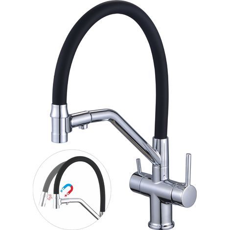 3-in-1 transverse kitchen faucet with magnetic hot and cold water, universal rotating design, direct drinking water and vegetable washing basin - cross-shaped with magnetic electroplating