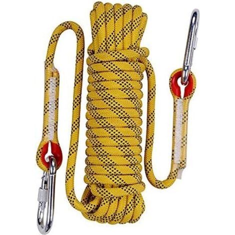 30m Corde d'évasion d'escalade de 12mm Anti-déchirures Sauvetage Corde avec 2 Mousquetons pour l'extérieur Randonnée Alpinisme Feu de Secours