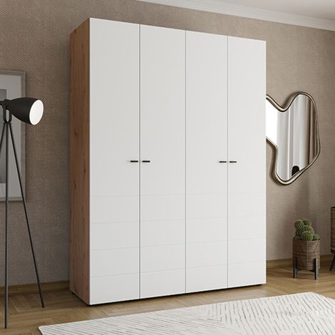 Guardaroba Grande Soris, Armadio Camera da Letto 4 Ripiani, 4 Ante, 6 Vani, 155x208h cm Bianco (1/5)