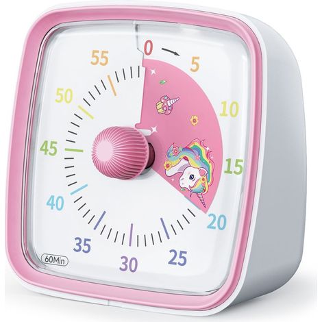 Minuteur avec veilleuse - Minuteur visuel 60 minutes - Minuteur motif licorne - Minuteur Pomodoro - Minuteur pour la maison/la salle de classe/la cuisine/le bureau - Rose (1/5)