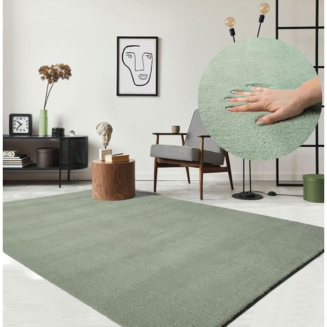 Tapis Moderne Moelleux à Poils Courts, antidérapant, Lavable Jusqu’à 30°C, Super Doux, Aspect Fourrure, pour Salon et Chambre, décoratif, Vert, 120 x 160 cm (1/5)