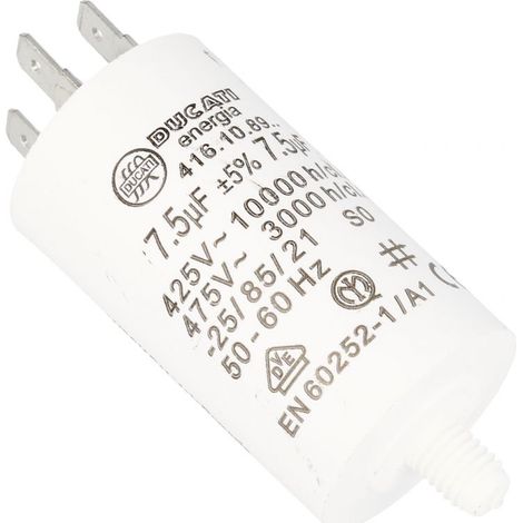 Ersatzteil - Condensateur 7.5 MF  d'origine -  - CANDY, PROLINE, THOMSON, CURTISS, ROSIERES, BELLAVITA, CONTINENTAL EDISON, VEDETTE, HOOVER, HIGH ONE, BRANDT, COMFEE, SABA, CARREFOUR HOME
