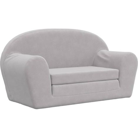 Canapé-lit enfants 2 places gris clair peluche douce (1/5)