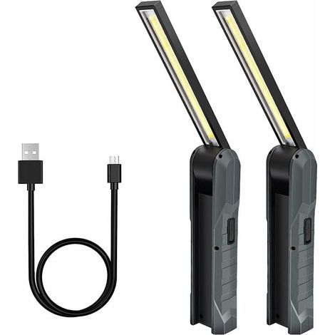 Wiederaufladbare LED-Arbeitsleuchte (2-teilig), 5-Modus-Mechaniker-Taschenlampe, faltbare Taschenlampe mit Magnetfuß, Inspektionsleuchte für Camping und Autoreparaturen, Grau (1/5)