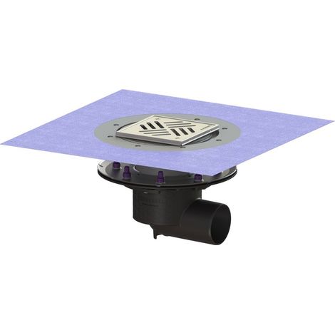 -Bodenablauf Ecoguss Pressfl. DN 80, seitl., Variofix, Schlitzrost (1/2)