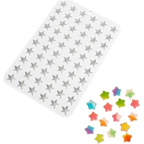 Kleine sternförmige Silikonform mit 60 Löchern, fünfzackiger Stern, Mini-Silikonform mit Sternen für Schokolade, Kuchen, Fondant, Bonbons, Gelee, Eiswürfel (Stern, 17 x 12 mm) (1/5)