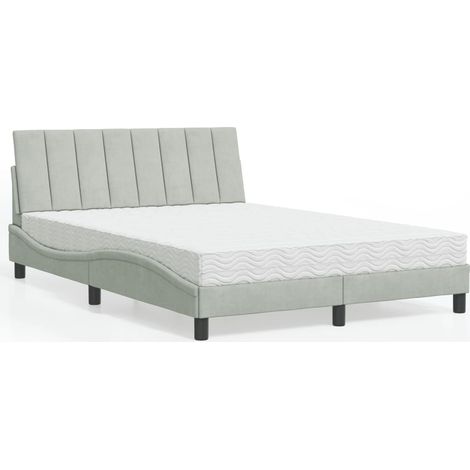 vidaXL Lit avec matelas Hanko gris clair 140x190 cm velours (1/5)