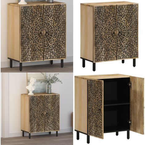 Credenza 60x33x75 cm in Legno Massello di Mango - Credenza retrò - Credenza con motivo floreale