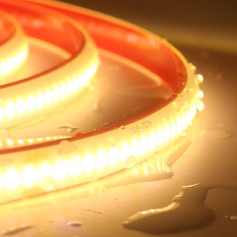 220V COB Ruban LED, IP65 Étanche Flexible LED bande lumineuse, pour Noël, Fête, Chambre, Cuisine, Décoration.Blanc chaud,5M (1/4)