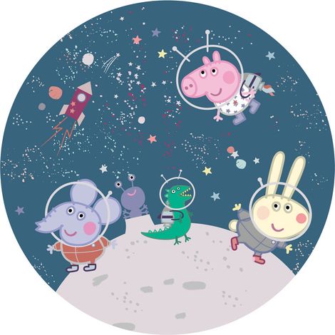 Papier peint intissé auto-adhésif rond  Peppa pig avec sa famille dans l'espace - 70 x 70 cm (1/5)