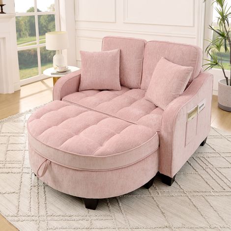 Sofa multifunzionale, divano-letto 2-in-1, pouf di stoccaggio, tessuto traspirante e amico della pelle, legno di eucalipto ecologico, adatto per piccoli soggiorni, studi, camere da letto, rosa (1/5)