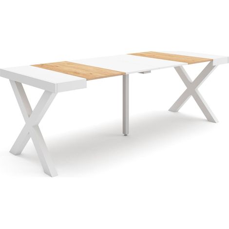 Skraut Home - Consolle allungabile, Tavolo consolle allungabile , 220, Per 10 persone, Gambe in legno, Stile moderno, Rovere e bianco (1/5)