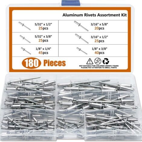 180 rivets aveugles à tête ronde en aluminium - résistants aux acides et à la corrosion - disponibles en 6 tailles pour diverses applications (1/4)