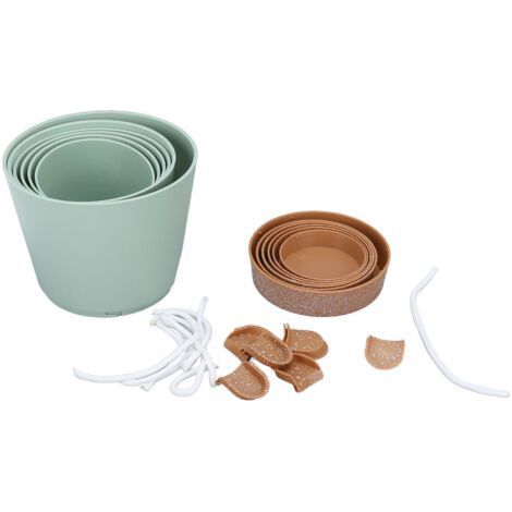 Ensemble de 6 Pots de Fleurs Auto-Arrosants en Plastique pour Succulentes et Cultures d'Intérieur Design Élégant avec Plateau Réservoir Vert et Support Marron (1/5)