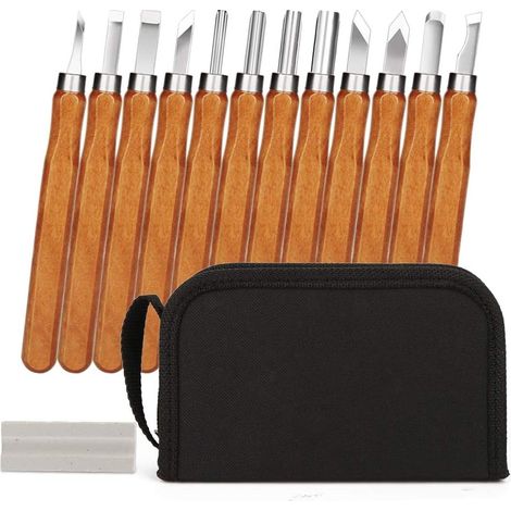 Stechbeitel, Stechbeitelwerkzeug Kit, 12 Teile DIY Schnitzwerkzeug mit Schleifstein (1/5)