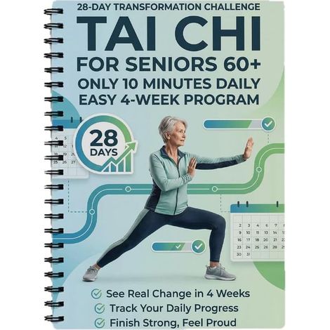 Tai Chi pour seniors plus de 60 ans : guide étape par étape pour soulager la douleur, programme d'entraînement à domicile de 28 jours pour perdre du poids avec mouvements simplifiés originaux (1/5)